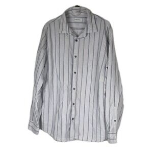 Calvin Klein Men's Long Sleeve Shirt White Blue Spread Collar Button Down Large